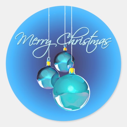 MERRY CHRISTMAS BLAUE ORNAMENTS von SHARON SHARPE Runder Aufkleber (Vorderseite)