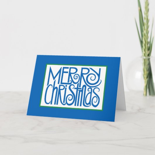 Merry Christmas Blue Card Feiertagskarte (Vorderseite)