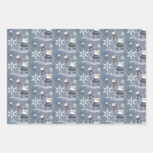 Merry Christmas Blue Denim Jeans Pattern Geschenkpapier Set (Vorderseite)