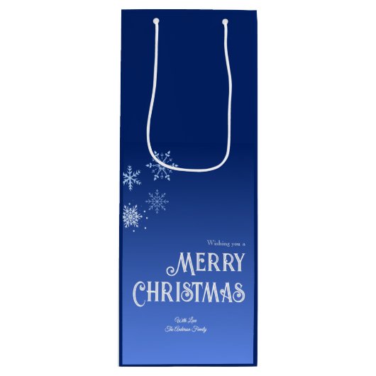 Merry Christmas Blue Modern Snowflake Geschenktüte Für Weinflaschen (Vorderseite)