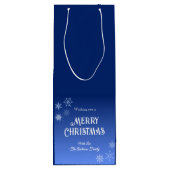 Merry Christmas Blue Modern Snowflake Geschenktüte Für Weinflaschen (Rückseite)