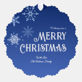 Merry Christmas Blue Modern Snowflake Ornament Karte