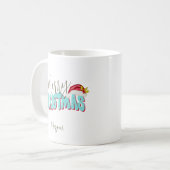 Merry Christmas Blue Red Festive Retro Add Name Kaffeetasse (Vorderseite Links)