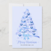 Merry Christmas Blue Ribbon Tree Foto Feiertagskarte (Vorderseite)
