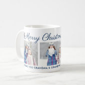 Merry Christmas Blue Script Custom Foto Collage Kaffeetasse (Vorderseite Links)