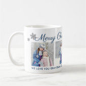Merry Christmas Blue Script Custom Foto Collage Kaffeetasse (Links)