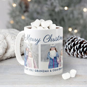 Merry Christmas Blue Script Custom Foto Collage Kaffeetasse