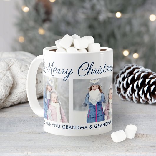 Merry Christmas Blue Script Custom Foto Collage Kaffeetasse