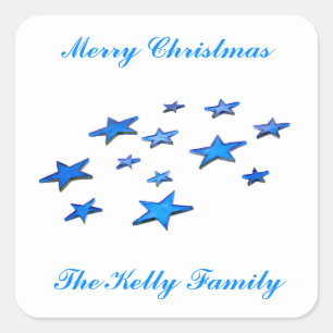 Merry Christmas blue star decoration with text Quadratischer Aufkleber