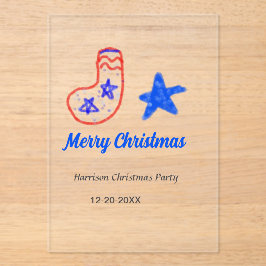 Merry Christmas blue star red stockings name date  Acryleinladungen