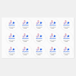 Merry Christmas blue star red stockings name date  Etiketten