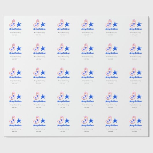 Merry Christmas blue star red stockings name date  Geschenkpapier (Flach)