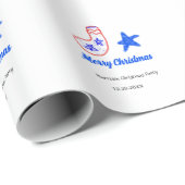 Merry Christmas blue star red stockings name date  Geschenkpapier (Rolleneckpunkt)