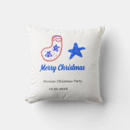 Merry Christmas blue star red stockings name date  Kissen