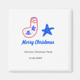 Merry Christmas blue star red stockings name date  Magnet