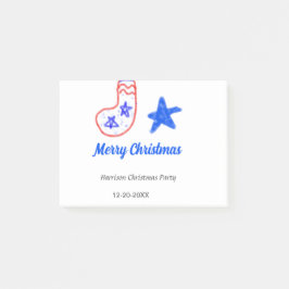 Merry Christmas blue star red stockings name date  Post-it Klebezettel