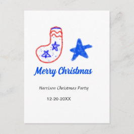 Merry Christmas blue star red stockings name date  Postkarte