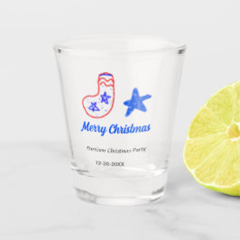 Merry Christmas blue star red stockings name date  Schnapsglas