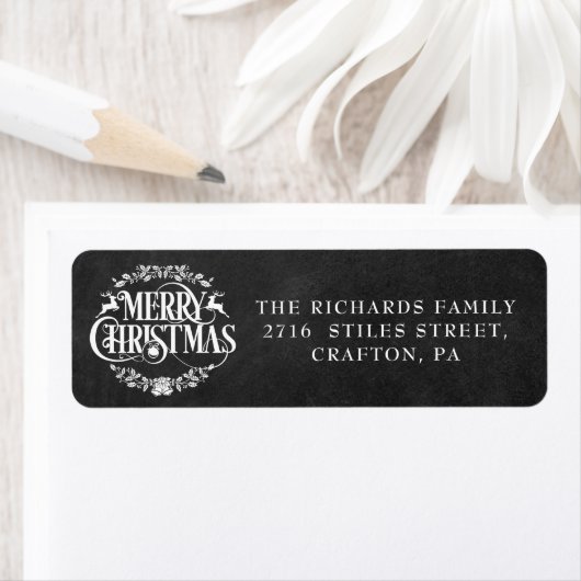 Merry Christmas Boho Chalkboard Return Address (Insitu)
