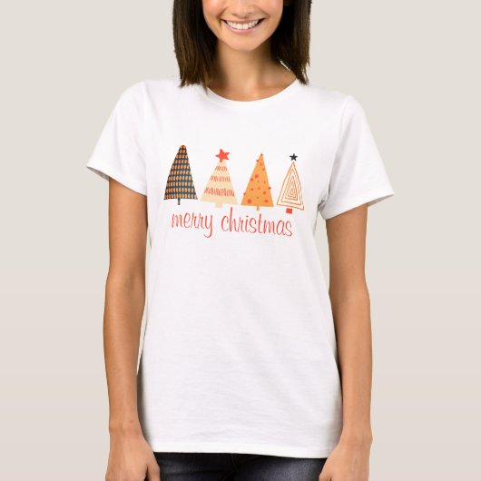 Merry Christmas Boho Orange Trees White T-Shirt (Vorderseite)