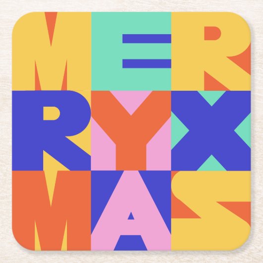 MERRY CHRISTMAS BOLD TYPOGRAPHIE RECHTECKIGER PAPPUNTERSETZER (Vorderseite)