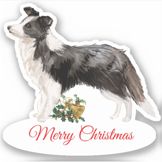 Merry Christmas Border Collie Custom-Cut Vinyl Aufkleber (Vorderseite)