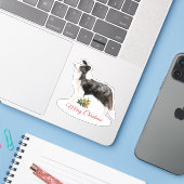 Merry Christmas Border Collie Custom-Cut Vinyl Aufkleber (Laptop mit iPhone)