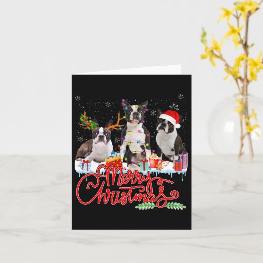Merry Christmas Boston Terrier Santa Reindeer Ligh Karte (Gelbe Blume)