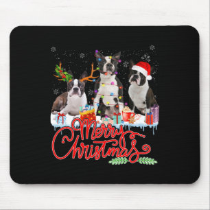 Merry Christmas Boston Terrier Santa Reindeer Ligh Mousepad