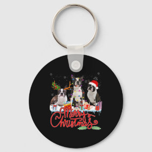 Merry Christmas Boston Terrier Santa Reindeer Ligh Schlüsselanhänger