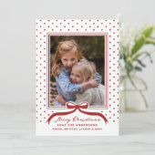 Merry Christmas Bow Polka Dot Feiertagskarte (Stehend Vorderseite)