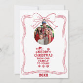 Merry Christmas bow red white modern photo card Feiertagskarte (Vorderseite)