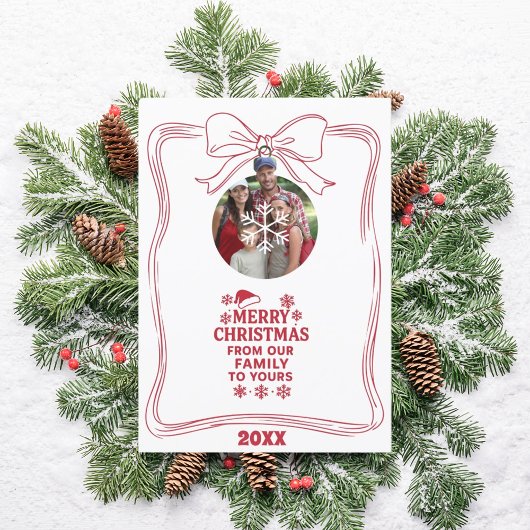 Merry Christmas bow red white modern photo card Feiertagskarte