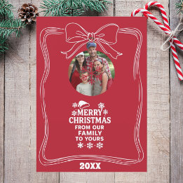 Merry Christmas bow red white modern photo card Feiertagskarte