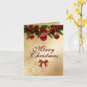 Merry Christmas Bows & Garland Red & Gold Elegant  Karte (Gelbe Blume)