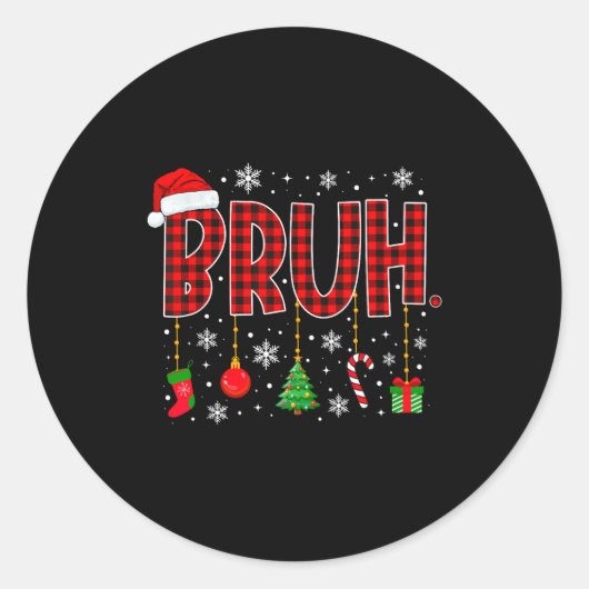 Merry Christmas Bruh Buffalo Plaid Retro Xmas Men Runder Aufkleber (Vorderseite)