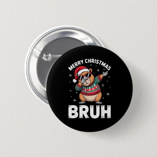 Merry Christmas Bruh Capybara Dabbing Santa Hat Xm Button (Vorne & Hinten)