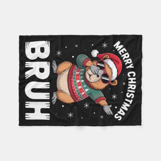 Merry Christmas Bruh Capybara Dabbing Santa Hat Xm Fleecedecke (Vorderseite (Horizontal))