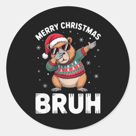 Merry Christmas Bruh Capybara Dabbing Santa Hat Xm Runder Aufkleber (Vorderseite)