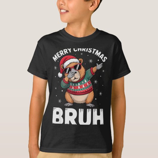 Merry Christmas Bruh Capybara Dabbing Santa Hat Xm T-Shirt (Vorderseite)