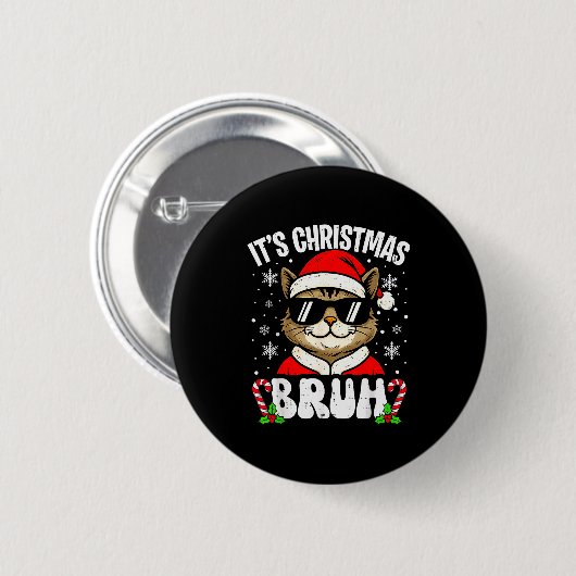 Merry Christmas Bruh Funny Cat Kitten Xmas Men Boy Button (Vorne & Hinten)