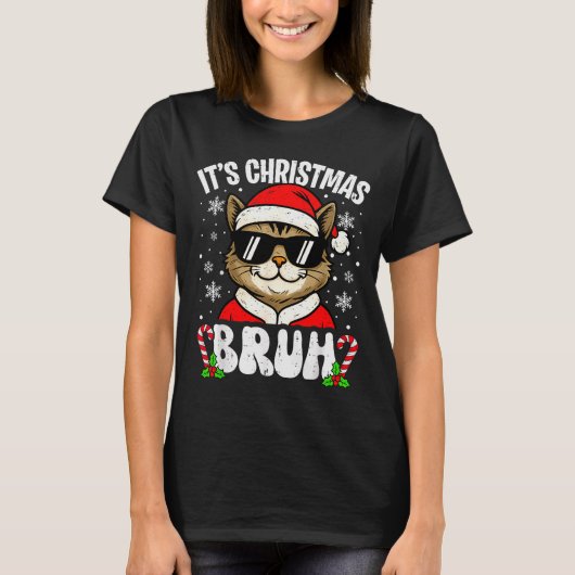 Merry Christmas Bruh Funny Cat Kitten Xmas Men Boy T-Shirt (Vorderseite)
