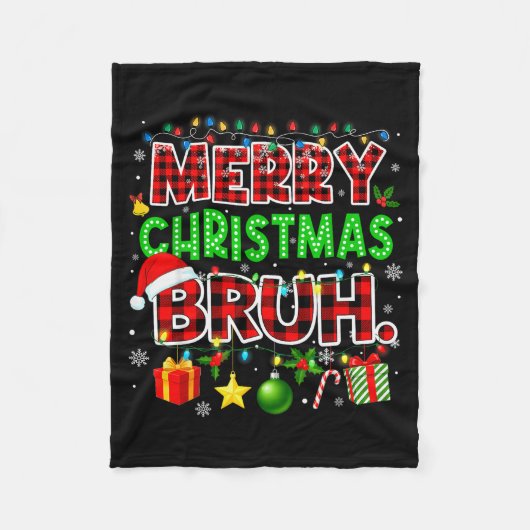 Merry Christmas Bruh Funny Red Plaid Teens Boys Ki Fleecedecke (Vorderseite)