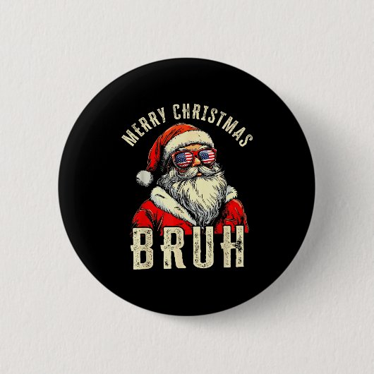 Merry Christmas Bruh Funny Santa Claus Retro Men W Button (Vorderseite)