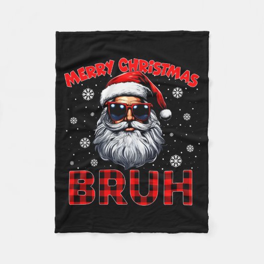 Merry Christmas Bruh Red Plaid Funny Santa Claus M Fleecedecke (Vorderseite)