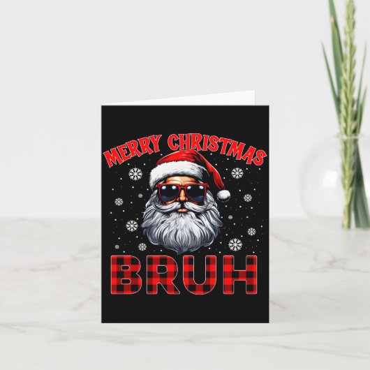 Merry Christmas Bruh Red Plaid Funny Santa Claus M Karte (Vorderseite)