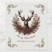 Merry Christmas Buck Wreath Weinetikett (Einzelnes Label)