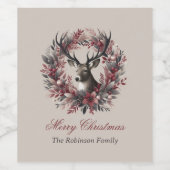 Merry Christmas Buck Wreath Weinetikett (Einzelnes Label)