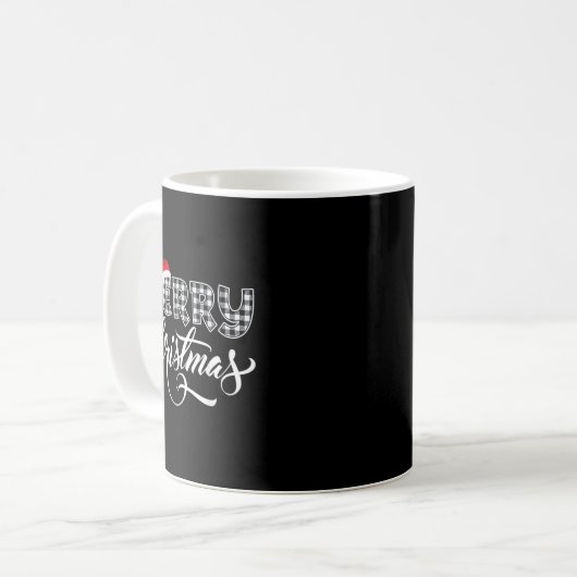 Merry Christmas Buffalo Black And White Plaid For Kaffeetasse (Vorderseite Links)