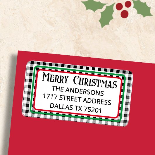 Merry Christmas Buffalo Check Return Address Label Adressaufkleber